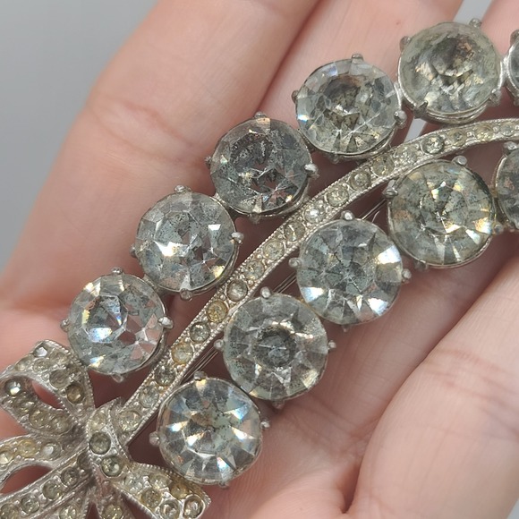 Vintage Rhinestone Brooch Silver Tone Large Heavy - Picture 6 of 13